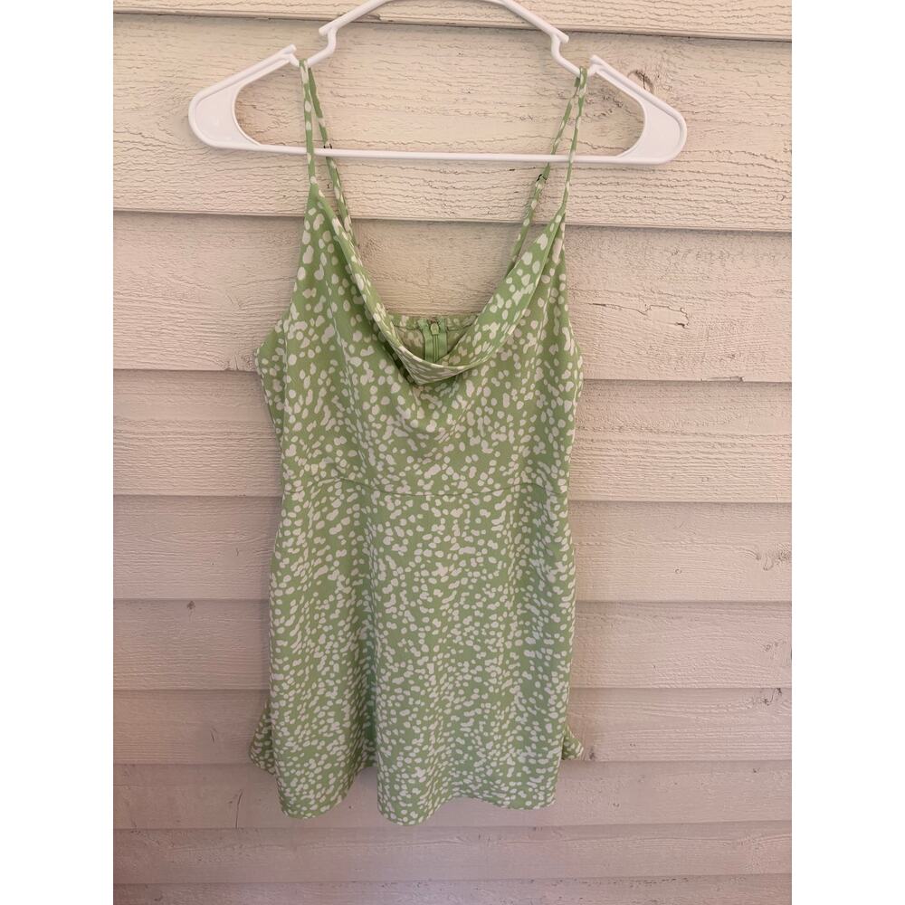 GB Light Green Mini Dress Size Medium Spotted Print Adjustable Straps - Picture 2 of 7